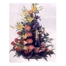 Assorted floral arrangement with champagne